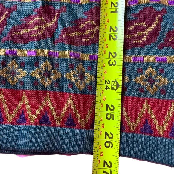 Vtg. Dongwon multicolor bird print knit sweater acrylic wool blend M L bold 90s - Picture 6 of 6